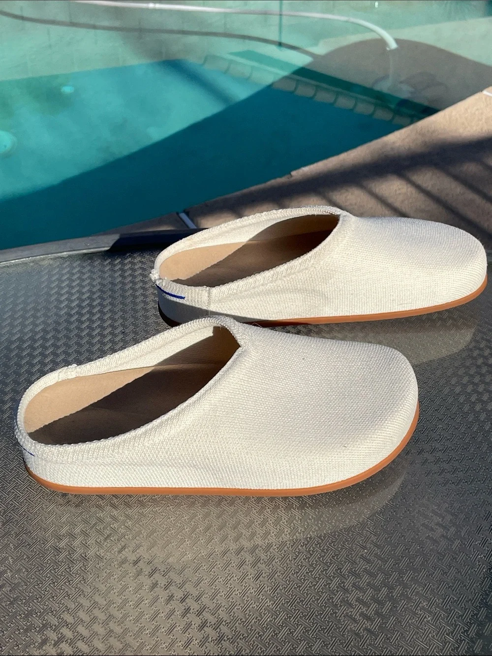 Rothy's White Canvas Slip-On Mules with Tan Soles - Picture 2 of 7